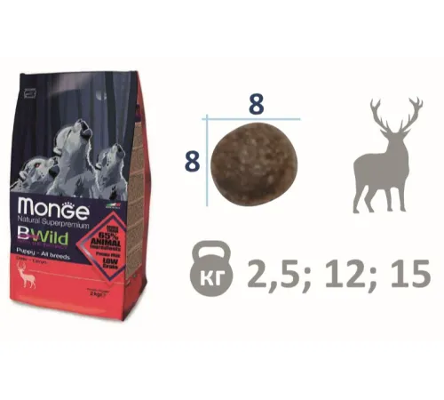 Monge Dog BWild Low Grain Puppy All Breeds (Оленина) 2,5 кг