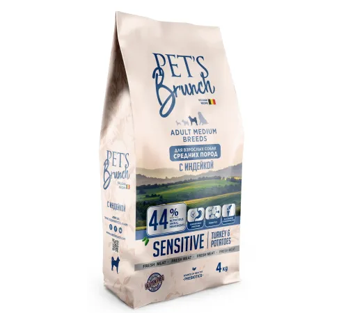 Pet's Brunch Adult Medium Breeds Sensitive (Индейка и картофель), 4 кг