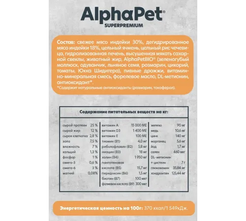 AlphaPet Monoprotein Dog Medium&Maxi Adult (Индейка), 2 кг