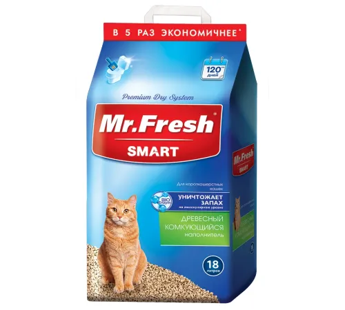 Mr.Fresh Smart Наполнитель для короткошерстных кошек, 18 л
