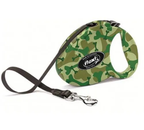 Поводок-рулетка Flexi Fashion Camouflage S лента 3 м зеленый