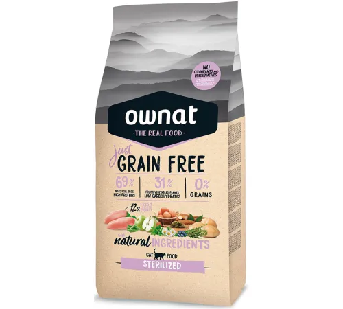 OWNAT Just Grain Free Sterilized Cat (Курица), 8 кг