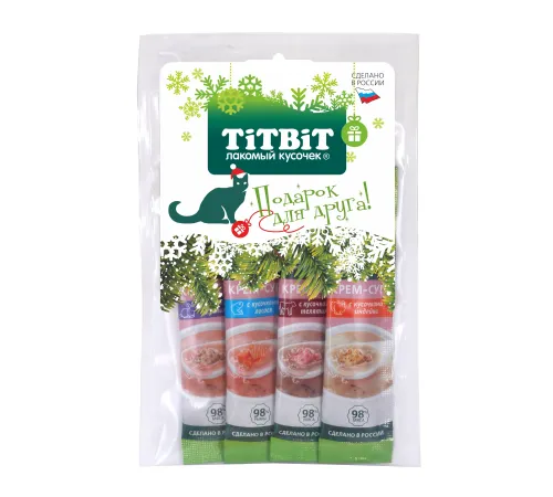 ТИТБИТ Крем-суп для кошек 4 вкуса (Новогодняя коллекция), 10 г х 4 шт