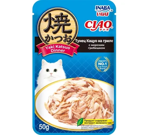 INABA CIAO Тунец Кацуо на гриле с морским гребешком, 50 г