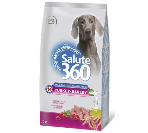 Salute 360 Adult Medium/Maxi (Индейка, ячмень), 12 кг