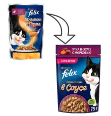 Felix Sensations для кошек (Утка с морковью в соусе), 75 г