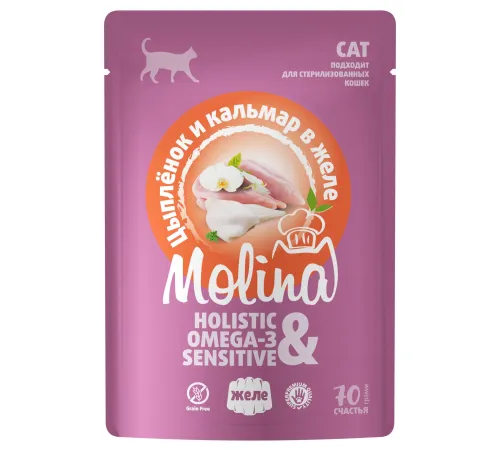 Molina Пауч для кошек (Цыпленок и кальмар в желе), 70 г