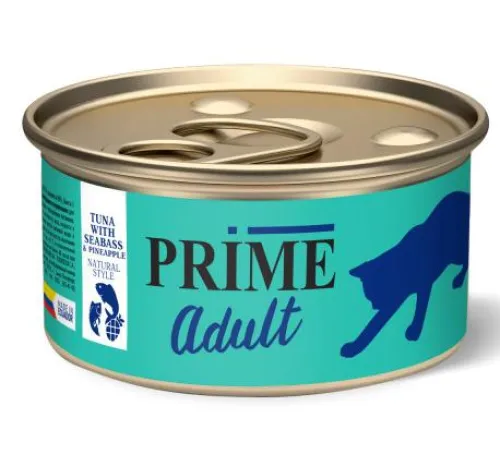 Prime Adult Консервы (Тунец с сибасом и ананасом в собственном соку) для кошек, 85 г