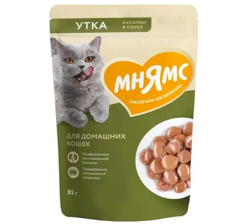Мнямс для домашних кошек Кусочки в соусе с уткой, 85 г
