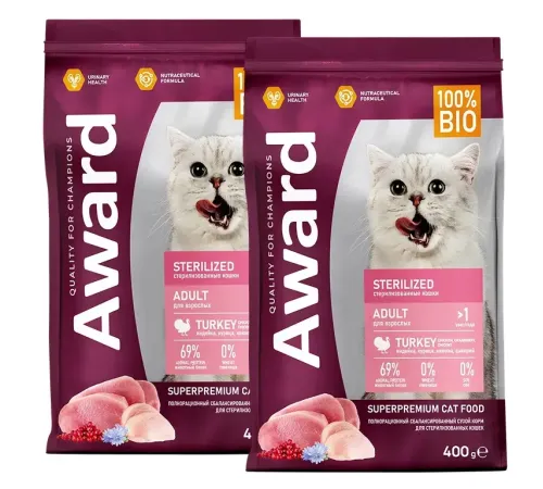 Award Cat Sterilized (Индейка, курица), 400 г х 2 шт (набор)