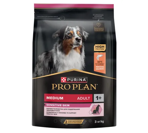 Pro Plan Medium Adult Sensitive Skin (Лосось), 3 кг