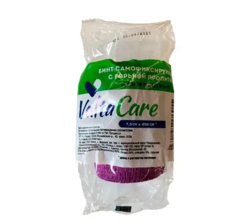 Valta Care Premium бинт самофиксирующийся c горьким вкусом, фиолетовый, 7,5 см х 4,5 м