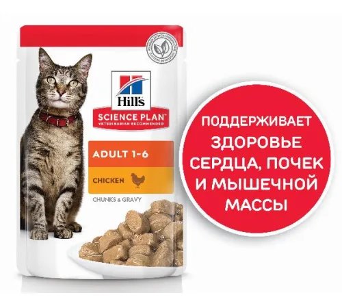 Hill's Science Plan Влажный корм для кошек для поддержания жизненной энергии и иммунитета (курица) 85 г х 10 шт