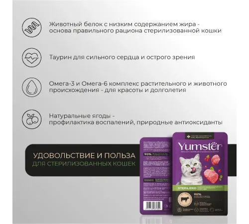 Yumster Sterilized Cat (Говядина с брусникой в соусе), 85 г