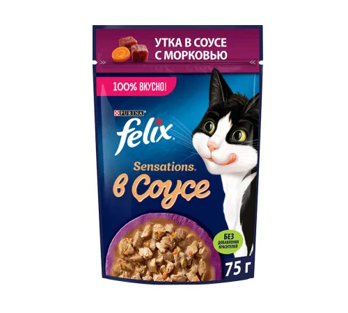 Felix Sensations для кошек (Утка с морковью в соусе), 75 г