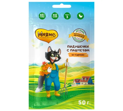 Мнямс Хрустящие подушечки с паштетом из курицы для кошек (Фермерская ярмарка), 50 г
