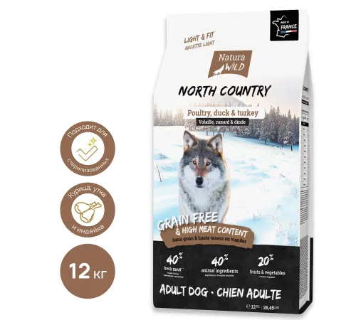 Natura Wild North Country (Курица, утка, индейка), 12 кг