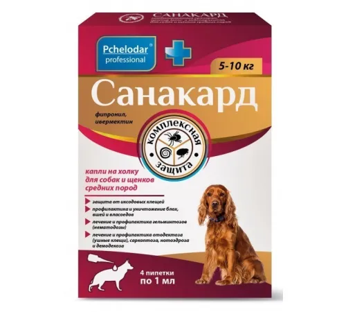 Pchelodar Санакард капли на холку для собак и щенков средних пород, 1 пипетка