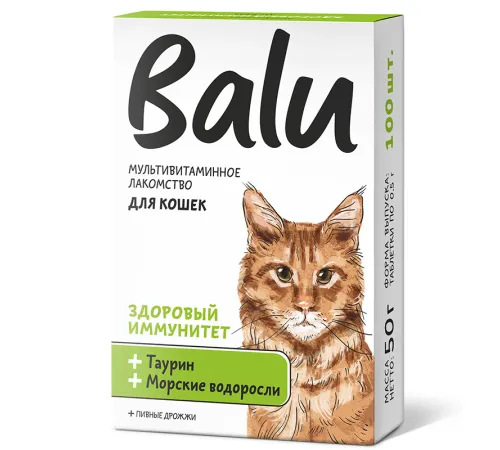BALU Здоровый иммунитет Лакомство мультивитаминное для кошек, 100 таб