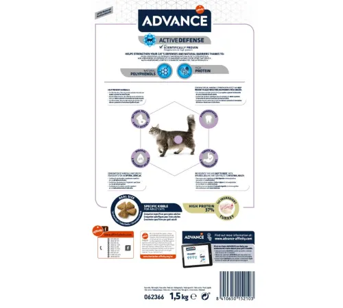 Advance Cat Hairball (Индейка и рис), 1,5 кг