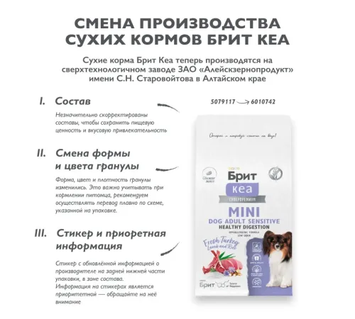 Брит Кеа Adult Mini Sensitive Healthy Digestion (Индейка и ягненок), 400 г new