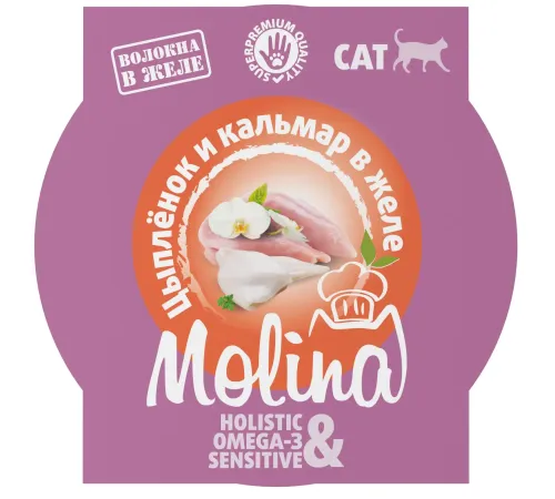 Molina Консервы для кошек (Цыпленок и кальмар в желе), 75 г
