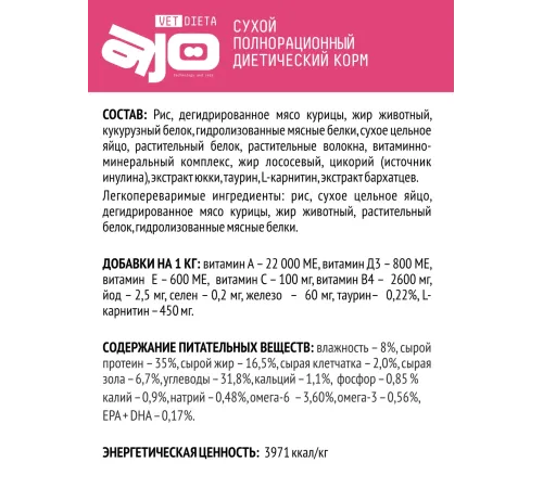 AJO Vet Dieta Gastro Cat, 400 г