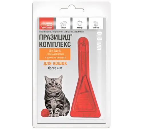 Apicenna Празицид-комплекс для кошек более 4 кг, 1 пипетка 0,8 мл