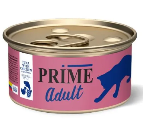 Prime Adult Консервы (Тунец с курицей и папайей в собственном соку) для кошек, 85 г