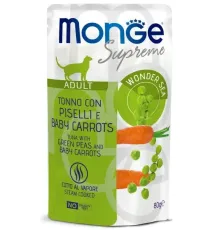 Monge Supreme Adult Cat Пауч с тунцом, зелёным горошком и мини-морковью, 80 г