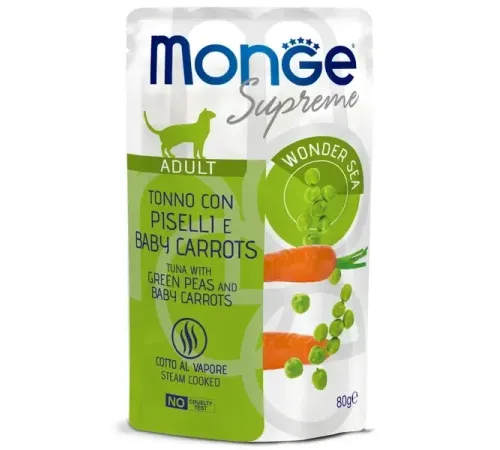 Monge Supreme Adult Cat Пауч с тунцом, зелёным горошком и мини-морковью, 80 г