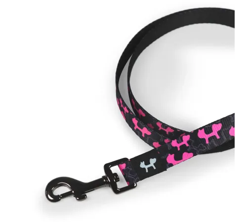 United Pets Поводок Complete me Identity, черный с розовым, 16 мм, 140 см