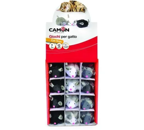 CAMON Мышь плюшевая со звуком 3 цв. для кошек, 7 см