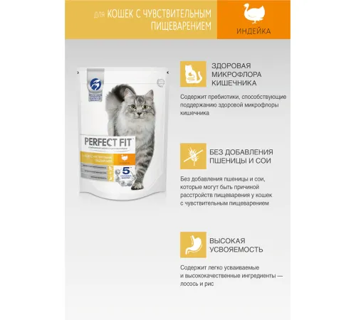 Perfect Fit для кошек с чувствительным пищеварением (Индейка), 190 г