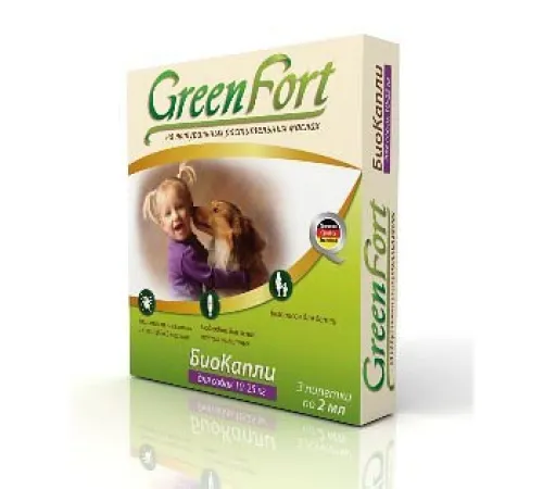 Экопром GreenFort Премиум БиоКапли для собак 10-25 кг 3 пипетки по 1,5 мл