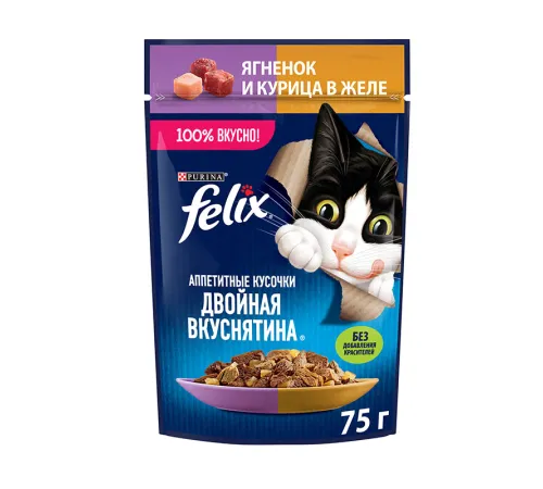 Felix Двойная вкуснятина для кошек (Ягнёнок и курица в желе), 75 г