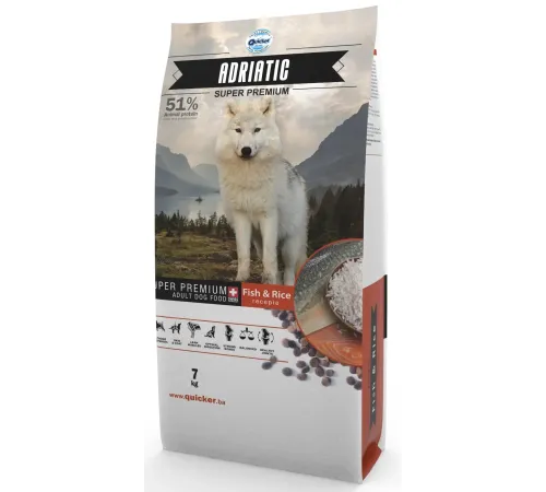 Quicker Super Premium Adriatic Adult Dog (Рыба, рис), 7 кг