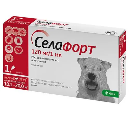 KRKA Селафорт для собак 10,1 - 20 кг (1 пипетка) 120 мг/1 мл