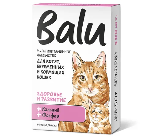 BALU Здоровье и развитие Лакомство мультивитаминное для кошек, 100 таб