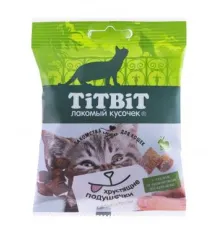 ТИТБИТ Хрустящие подушечки для кошек с сыром и паштетом из кролика, 30 г