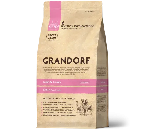 Grandorf Kitten (Ягненок, индейка), 400 г срок до 20.05.2026 г