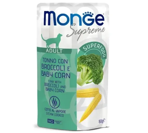 Monge Supreme Adult Cat Пауч с тунцом, брокколи и мини-кукурузой, 80 г