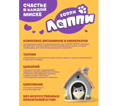 Хаппи Лаппи Пауч для кошек (Курица в соусе), 75 г х 28 шт