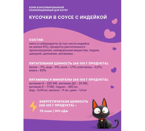 Хаппи Лаппи Пауч для котят (Индейка в соусе), 75 г х 28 шт