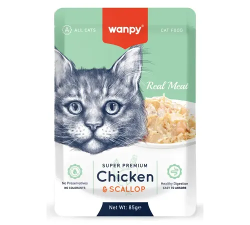 Wanpy Cat Пауч Курица и гребешок, 85 г