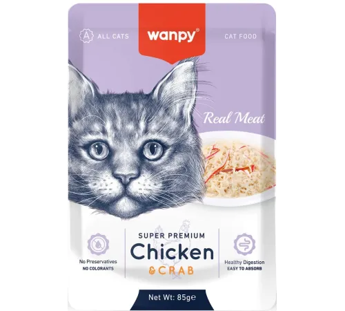 Wanpy Cat Пауч Курица и краб, 85 г