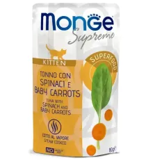 Monge Supreme Kitten Пауч из тунца со шпинатом и мини-морковью, 80 г