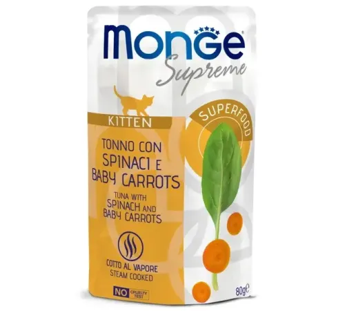 Monge Supreme Kitten Пауч из тунца со шпинатом и мини-морковью, 80 г