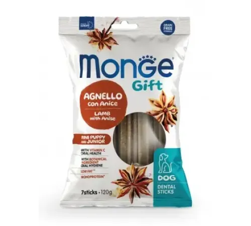 Monge Gift Puppy&Junior Mini Dog Зубные палочки с ягнёнком и анисом, 120 г