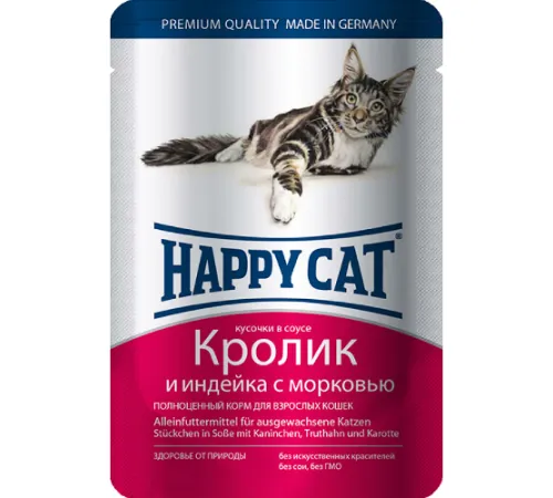 Happy Cat Пауч Кролик Индейка Морковь 100 г
